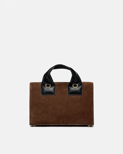 Sandi Lock - Suede Top Handle Bag - Dark Brown