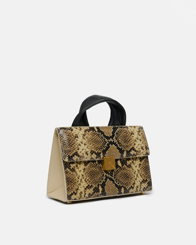 Sandi Lock - Embossed Leather Top Handle Bag - Snake