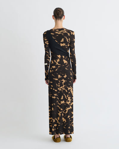 Yura - Mesh Jersey/Slip Satin Long Dress - Midnight Mocha Apricot/Black