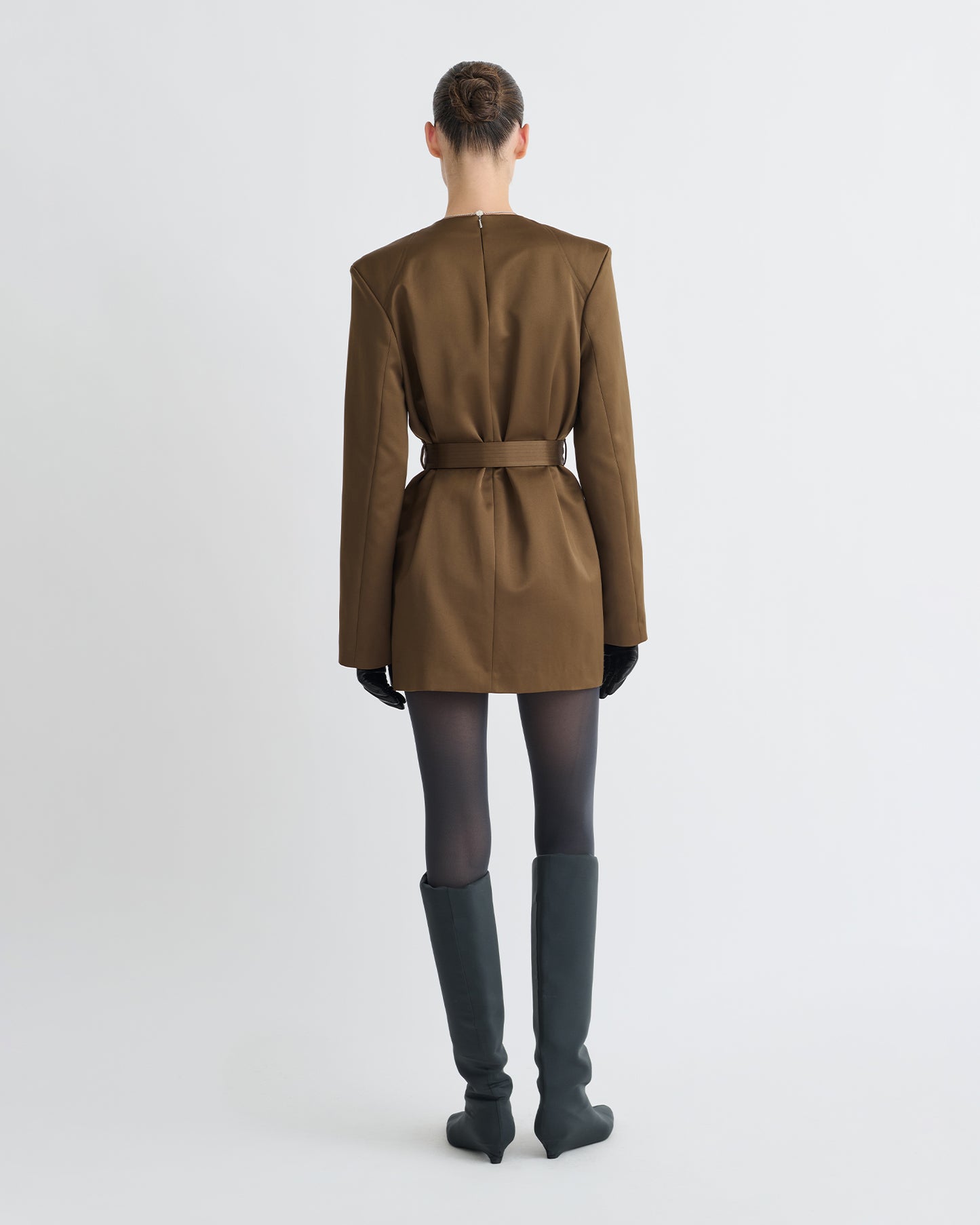 Genaya - Structured Satin Mini Dress - Wood