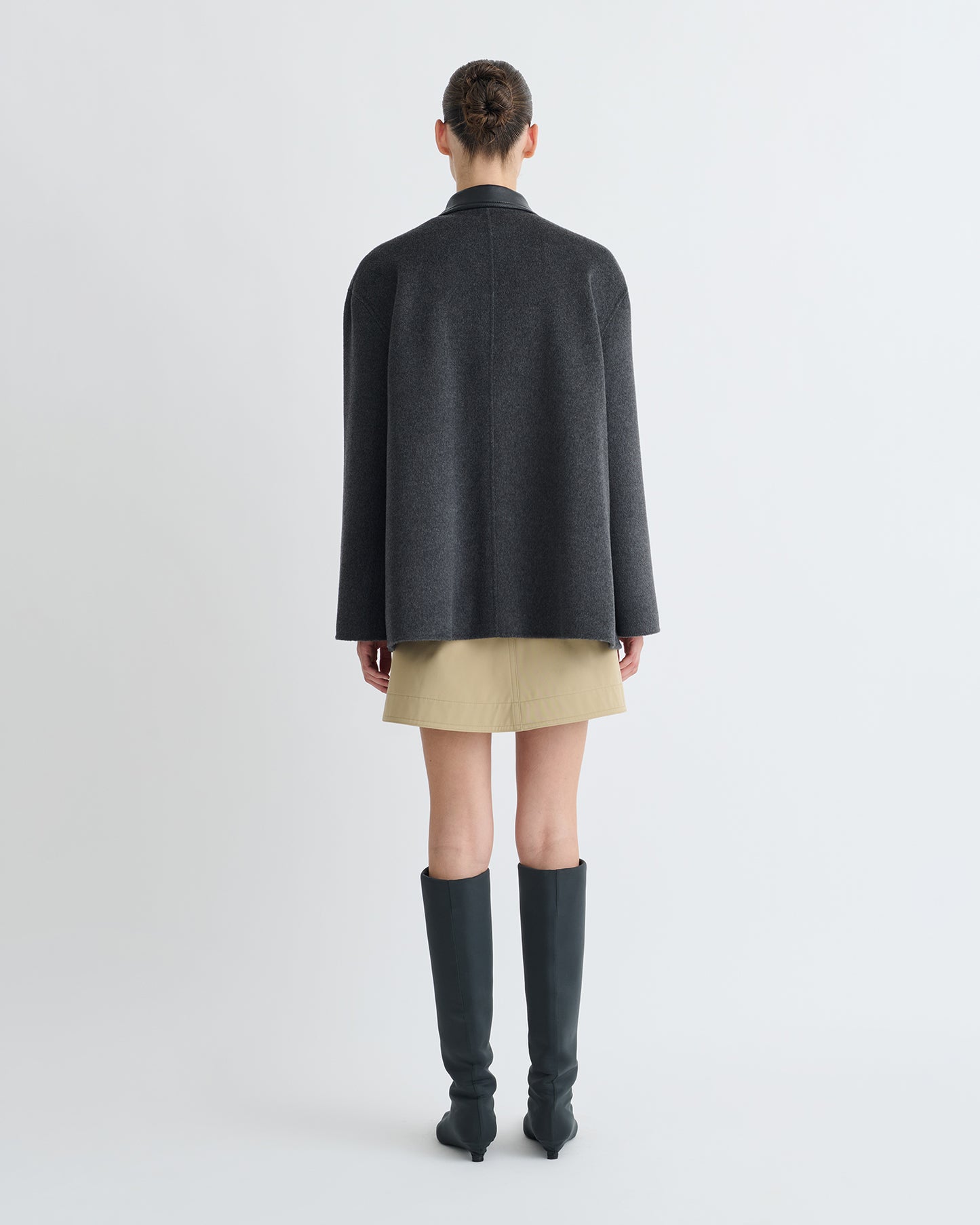 Jada - Double Wool/Regen Leather Jacket - Grey Melange/Black