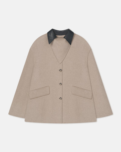 Jada - Double Wool/Regen Leather Jacket - Stone/Black