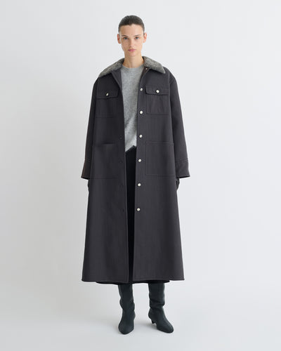 Iggy - Wax Cotton and Faux Shearling Coat - Graphite
