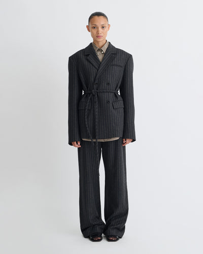 Osono - Pinstripe Wool Blazer - Black/Grey