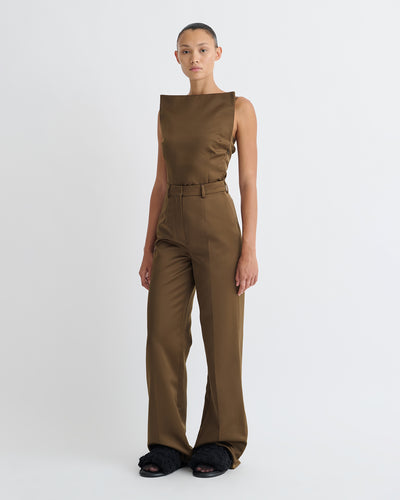 Franny - Structured Satin Pants - Wood