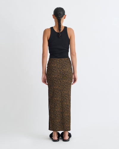 Inaya - Printed Mesh-Jersey Midi Skirt - Brown Ocelot