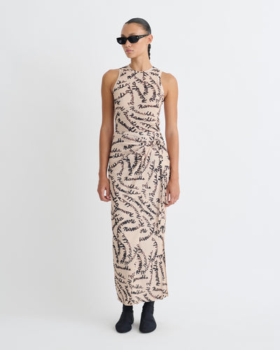 Inaya - Printed Mesh-Jersey Midi Skirt - Crème Scribble Logo