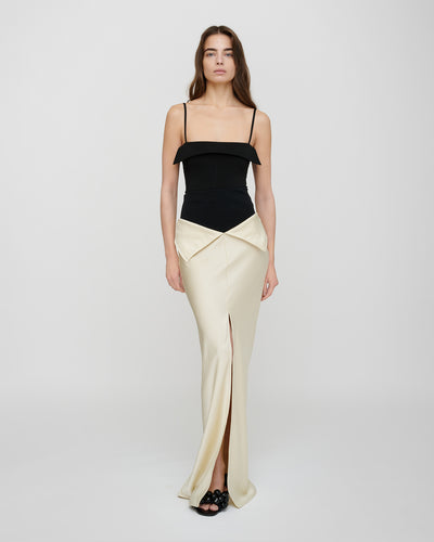 Mentari - Crisp Satin Long Skirt - Ecru