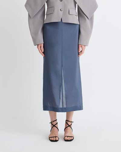 Ciar - Crepe Organza Mid-Length Skirt - Denim Blue