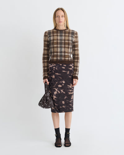 Carisa - Stretch Velvet Mid-Length Skirt - Midnight Mocha Brown