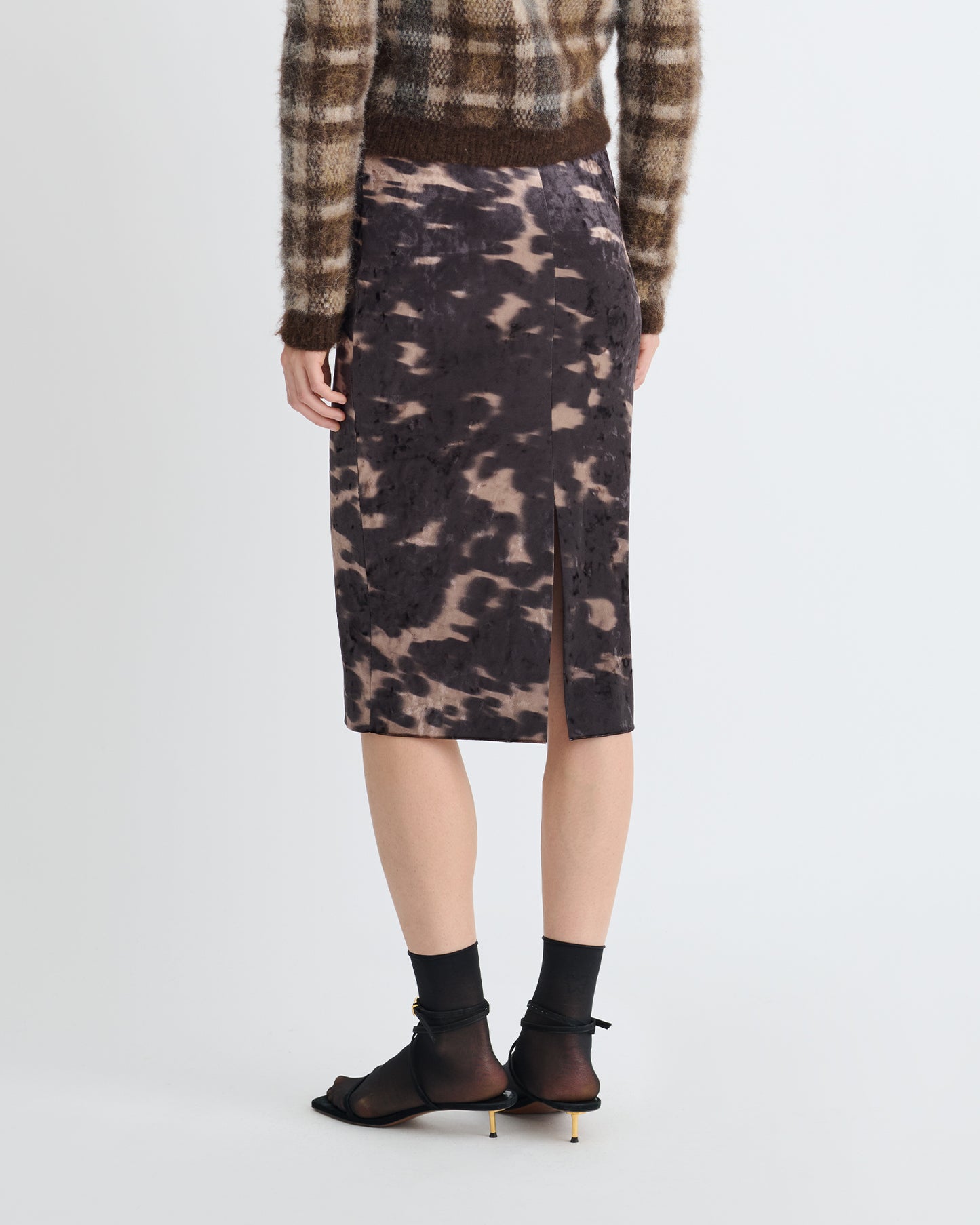 Carisa - Stretch Velvet Mid-Length Skirt - Midnight Mocha Brown