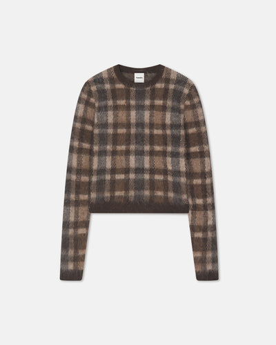 Farica - Brushed Alpaca Sweater - Brown/Creme Check