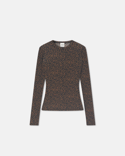 Lymee - Mesh-Jersey Top - Brown Ocelot