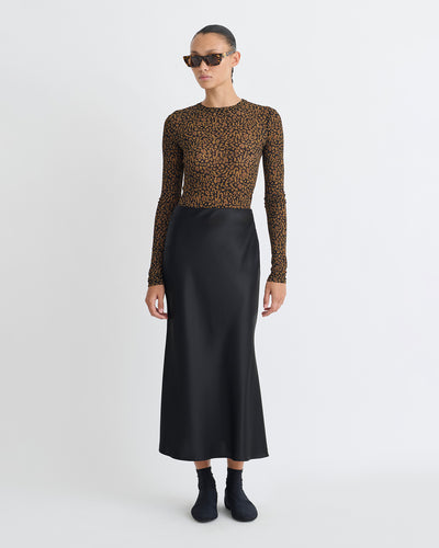 Lymee - Mesh-Jersey Top - Brown Ocelot