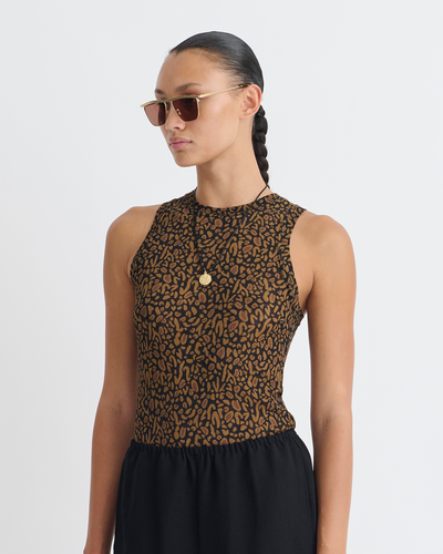 Anneke - Mesh-Jersey Tank Top - Brown Ocelot