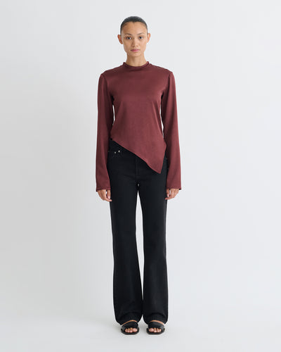 Endah - Crisp Satin Top - Mahogany