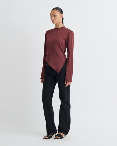 Endah - Crisp Satin Top - Mahogany