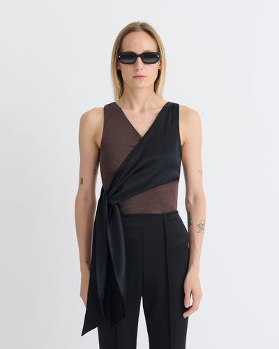 Neca - Mesh Jersey/Slip Satin Sleeveless Top - Dark Oak/Black