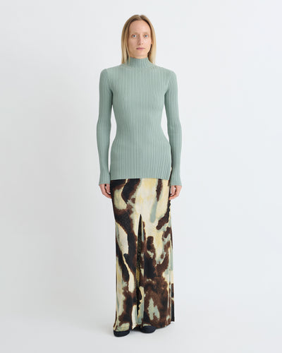 Arella - Fine Merino Rib Long Sleeved Top - Sage
