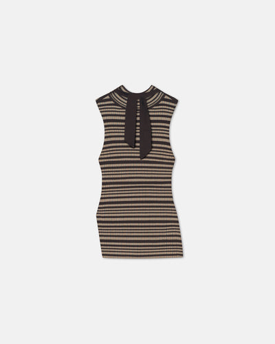 Liezel - Fine Merino Rib Sleeveless Top - Black/Brown/Green Stripe
