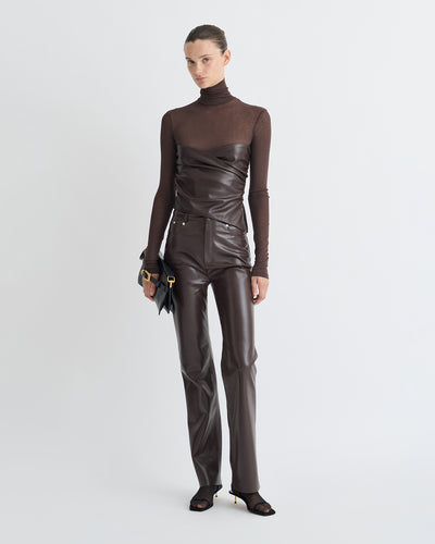 Kynlee - Mesh Jersey/Okobor Turtleneck Top - Dark Oak/Coffee Ground