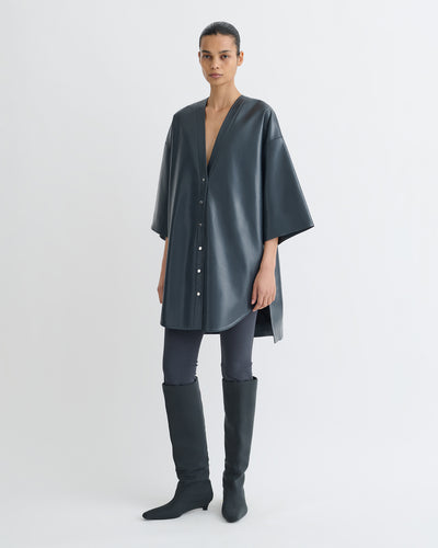 Ingar - Okobor™ Alt-Leather Mini Dress - Steel Blue