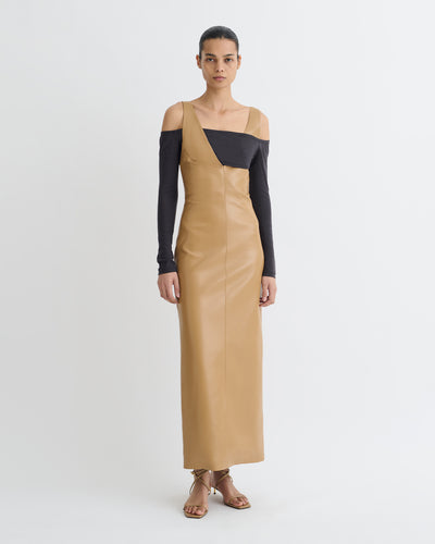 Ferriti - Okobor™ Alt-Leather Midi Dress - Oak/Grey