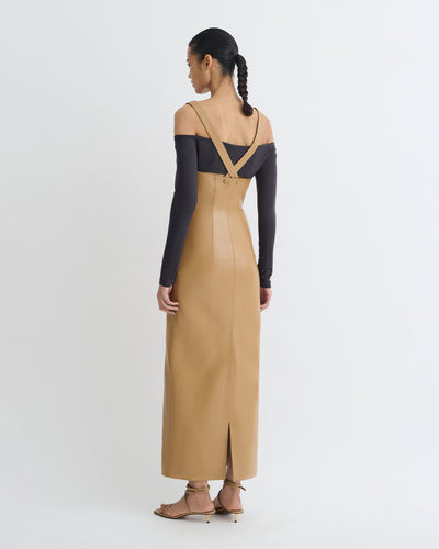 Ferriti - Okobor™ Alt-Leather Midi Dress - Oak/Grey