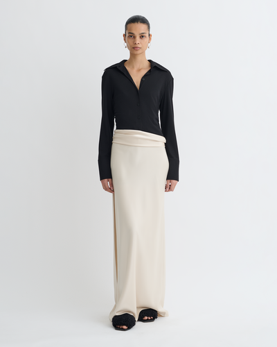 Scylla - Mesh Jersey and Slip Satin Dress - Creme/Black