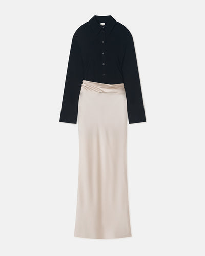 Scylla - Mesh Jersey and Slip Satin Dress - Creme/Black