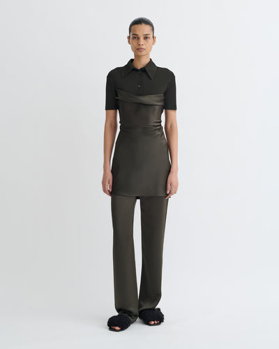 Heceta - Mesh Jersey and Slip Satin Mini Dress - Dark Green/Anthracite