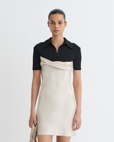 Heceta - Mesh Jersey and Slip Satin Mini Dress - Creme/Black