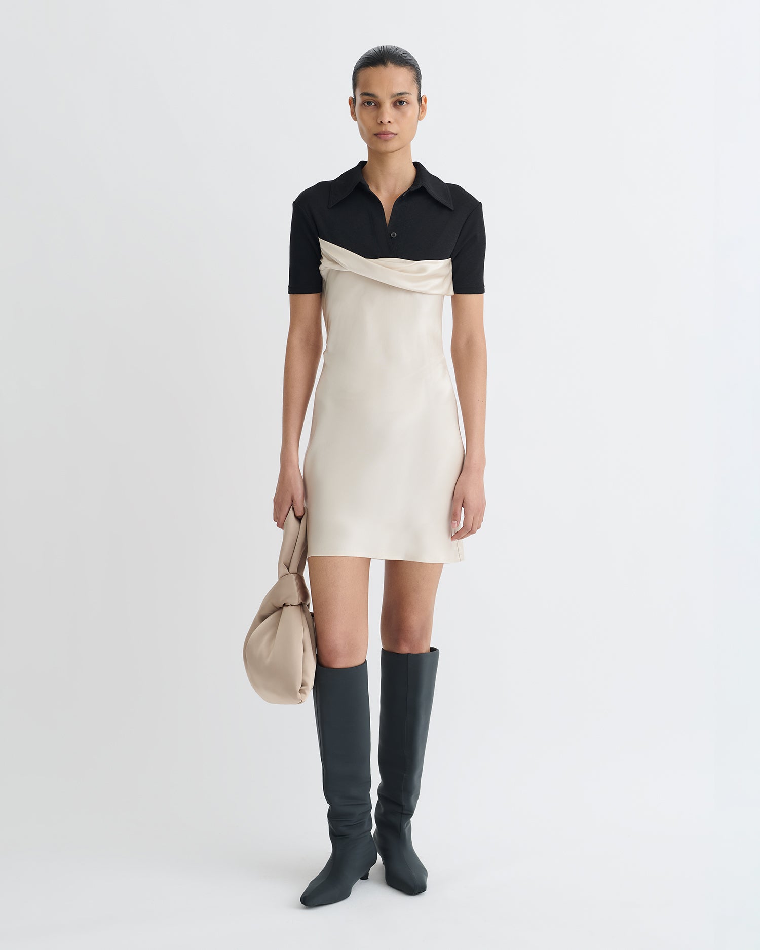 mesh shirt dress Heceta - Mesh Jersey and Slip Satin Mini Dress