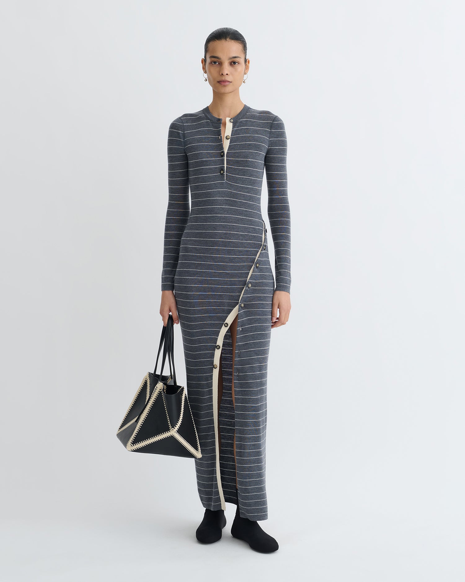 Dakoa - Striped Terry Merino Maxi Dress - Grey Stripe Nanushka Dakoa - Striped Terry Merino Maxi Dress - Grey Stripe Nanushka