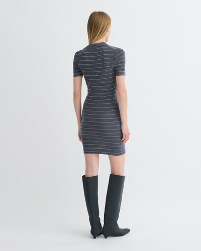 Safiyah - Striped Terry Merino Mini Dress - Grey Stripe