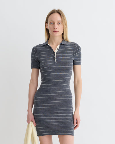 Safiyah - Striped Terry Merino Mini Dress - Grey Stripe