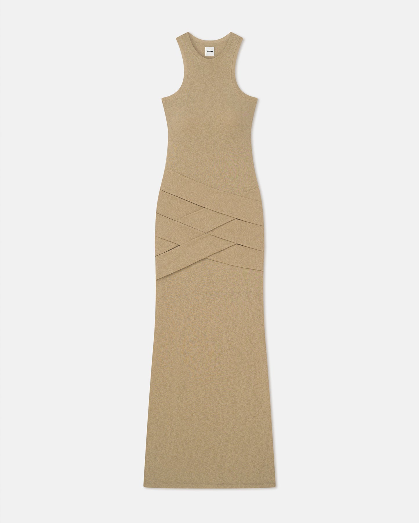 Arisa - Draped Mesh Jersey Maxi Dress - Sand