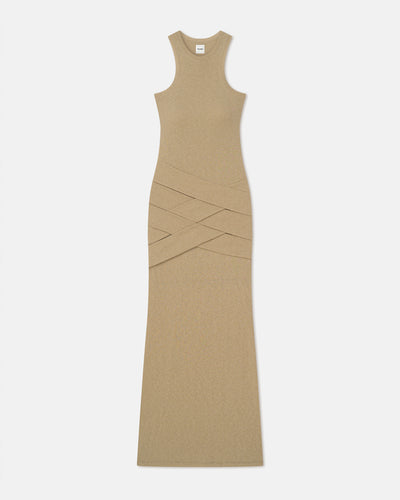 Arisa - Draped Mesh Jersey Maxi Dress - Sand