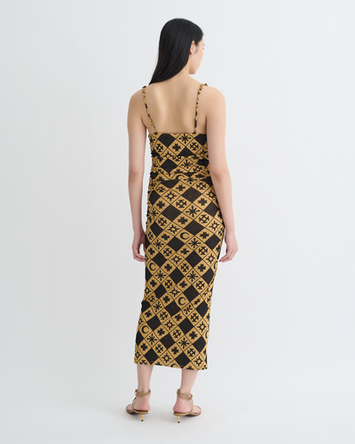Alexa - Printed Mesh Jersey Midi Dress - Symbol Tile Oak