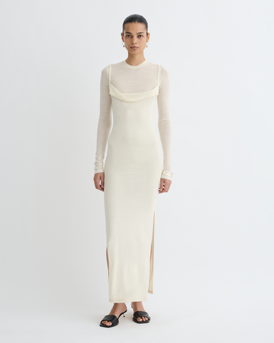 Linora - Draped Wool Jersey Midi Dress - Creme