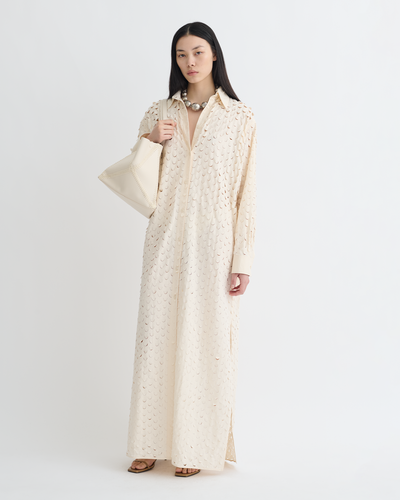 Brizo - Laser-Cut Heavy Poplin Shirt Dress - Creme