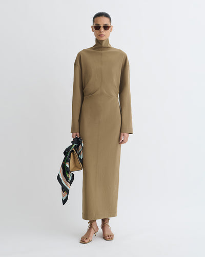 Jasmon - Draped Paper Jersey Turtleneck Dress - Brown