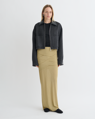 Phebe - Cropped Double Wool Jacket - Grey Melange/Black