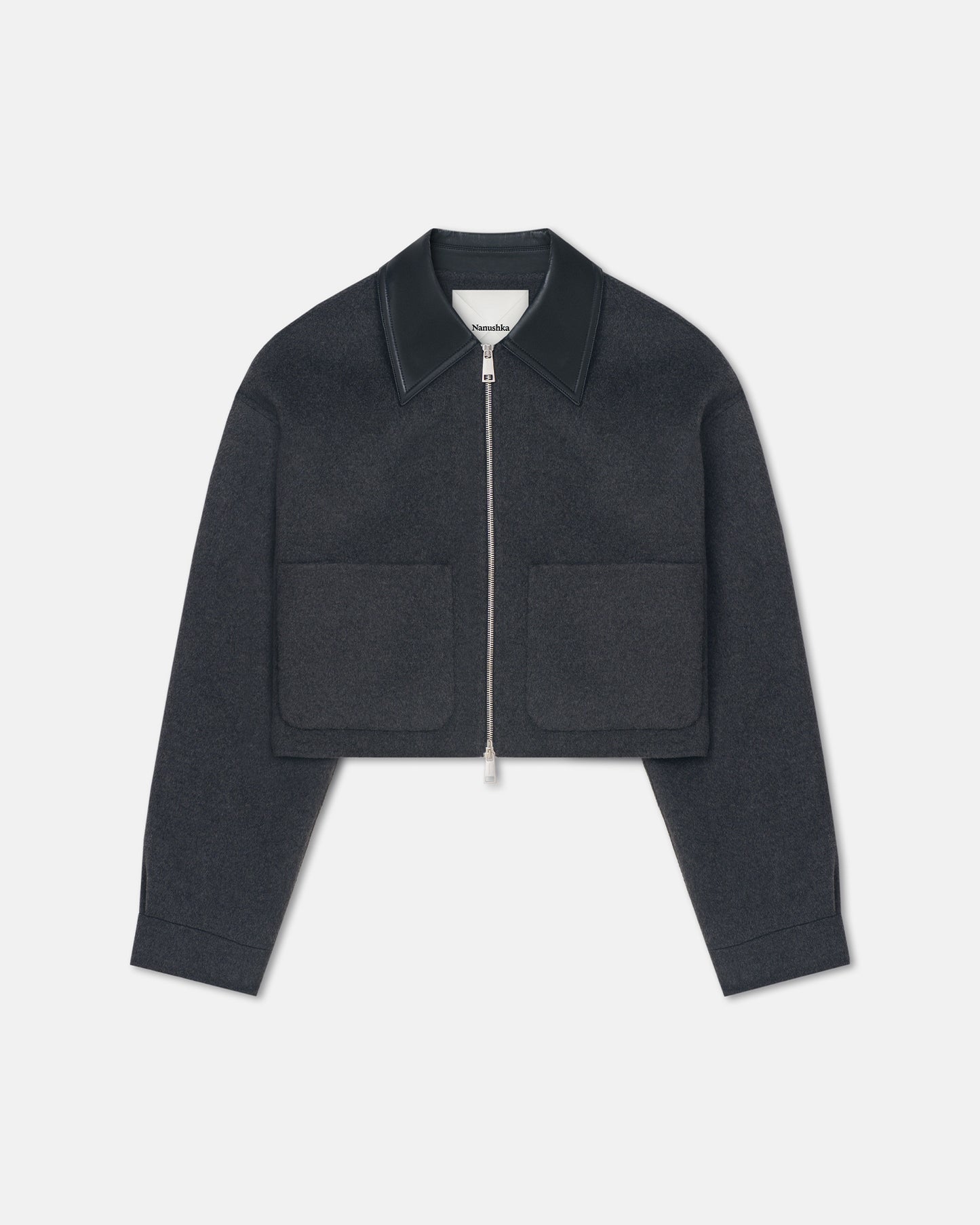 Phebe - Cropped Double Wool Jacket - Grey Melange/Black