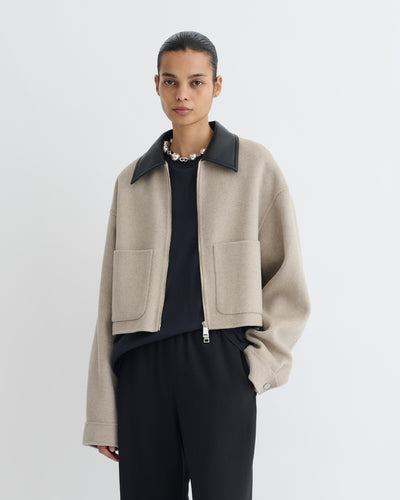 Phebe - Cropped Double Wool Jacket - Stone/Black