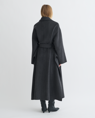 Salima - Double Wool Robe Coat - Grey Melange
