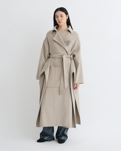 Salima - Double Wool Robe Coat - Stone