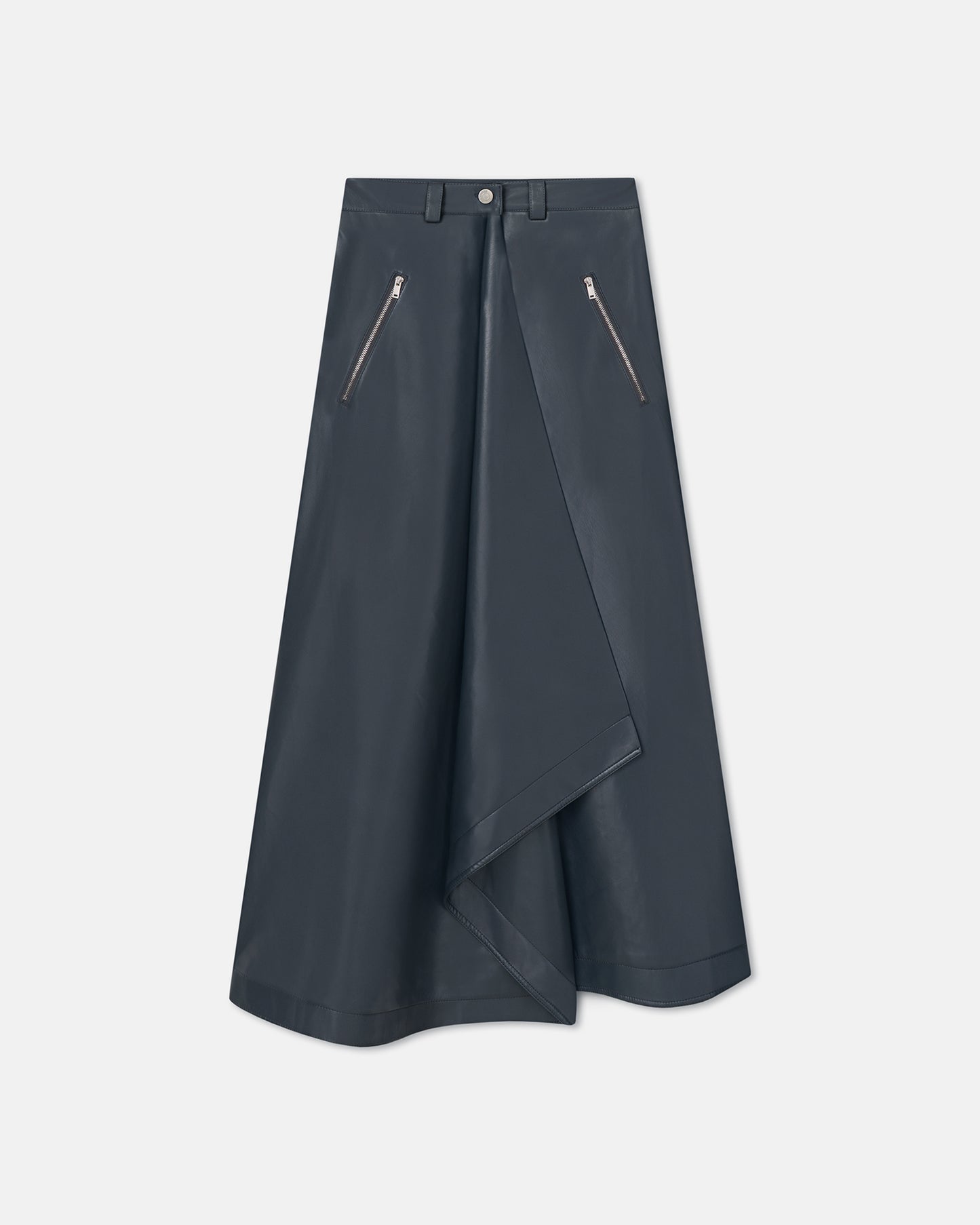 Neith - Draped Okobor™ Alt-Leather Skirt - Steel Blue