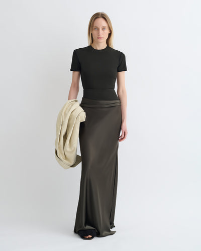 Letto - Mesh Jersey and Slip Satin Skirt - Dark Green/Anthracite