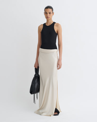 Letto - Mesh Jersey and Slip Satin Skirt - Creme/Black